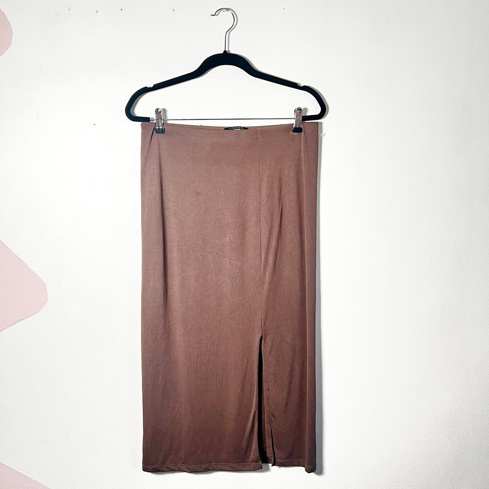 Tahari Knit Midi Skirt Sz Medium Side Slit Casual Soft Career Classic